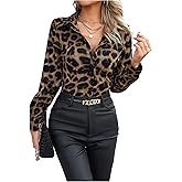 GORGLITTER Women's Leopard Print Button Down Shirt Long Sleeve Cheetah Blouses Dressy Casual Fall Fashion Outfits 2025