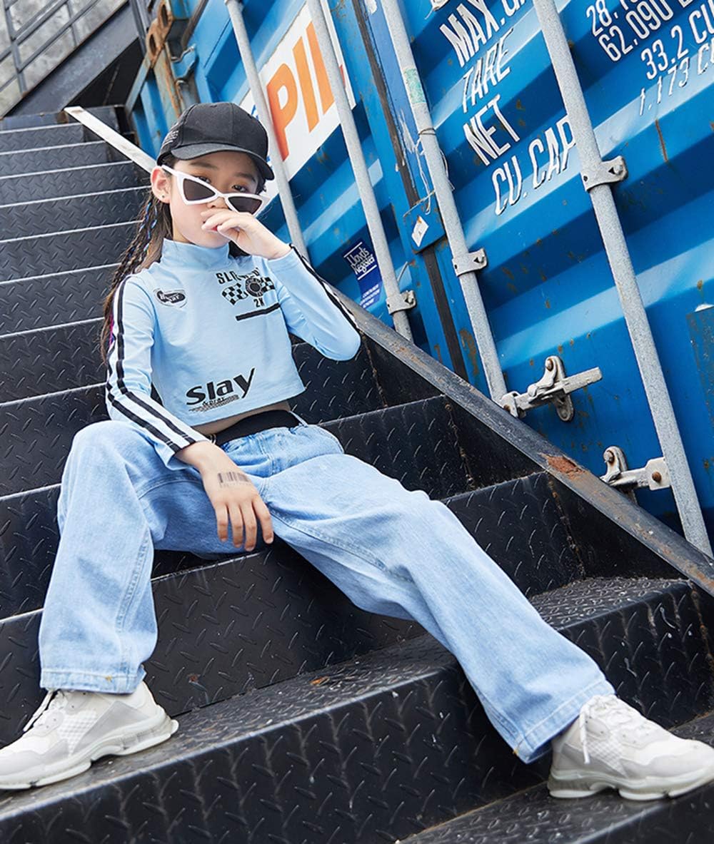 Amazon キッズダンス衣装 ヒップホップ ダンス衣装 ガールズ セットアップ キッズ ダンス 衣装 トップス デニムパンツ キッズダンス ボーイズ 派手 韓国風 かっこいい 女の子 Hiphop 男の子 オシャレ ゆったり チェック ダブダブ チーム お揃い 発表会 トップス パンツ