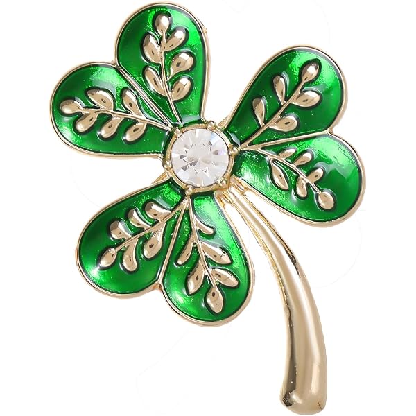 Elegant Green Enamel Shamrock Brooch Pin - Gold-Tone With Cubic Zirconia For St. Patrick's Day & Festive Wear