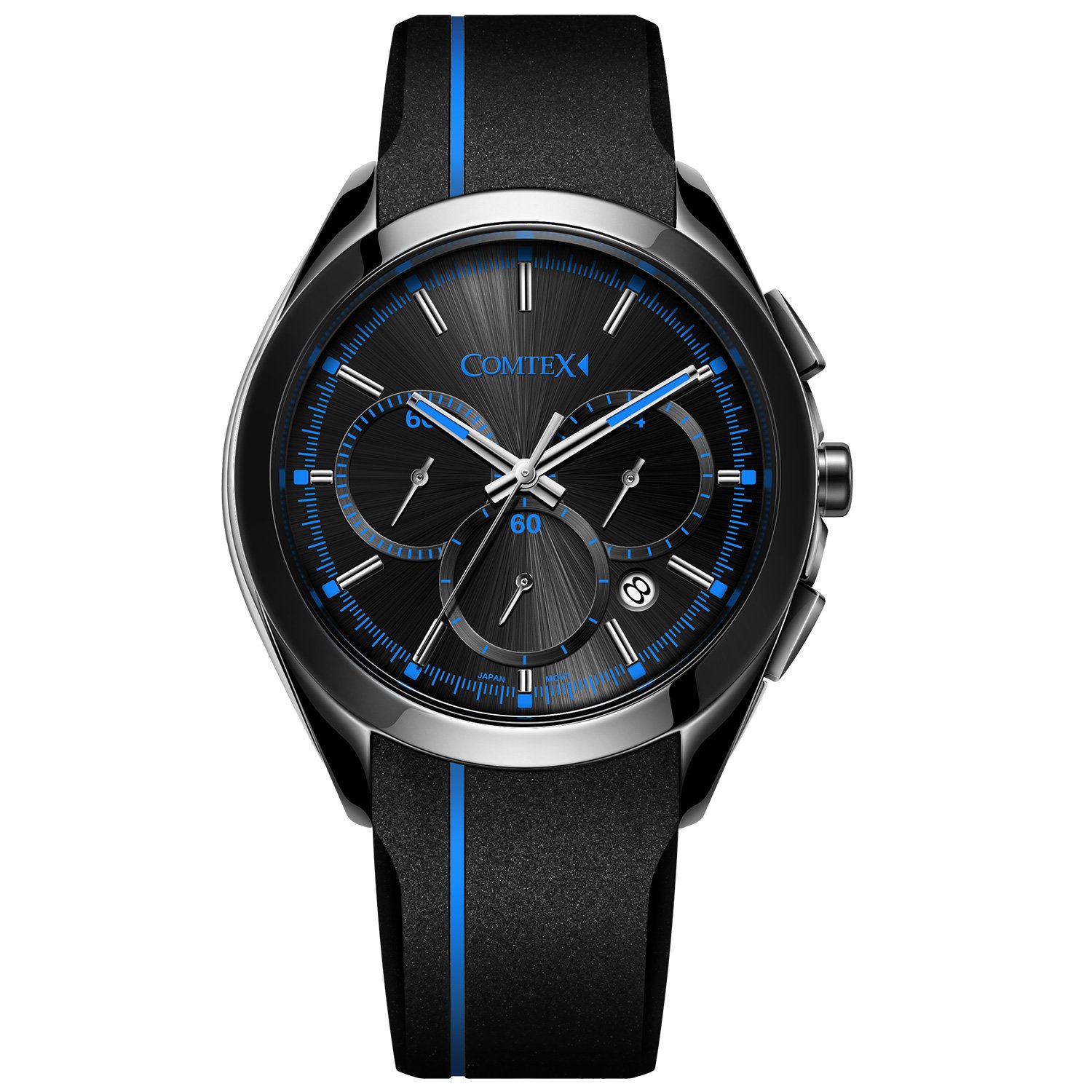 COMTEX Men's Chronograph Watches Black Silicone Strap Sports Watch for Men Water Resistant