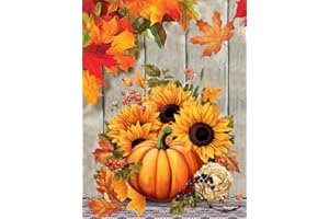 MJHRCLL Fall Diamond Art Kits for Adults,5D DIY Diamond Painting Kits for Beginner Round Full Drill,Pumpkin with Sunflowers Diamond Dots for Holiday Gifts and Home Wall Decor 12X16 Inch