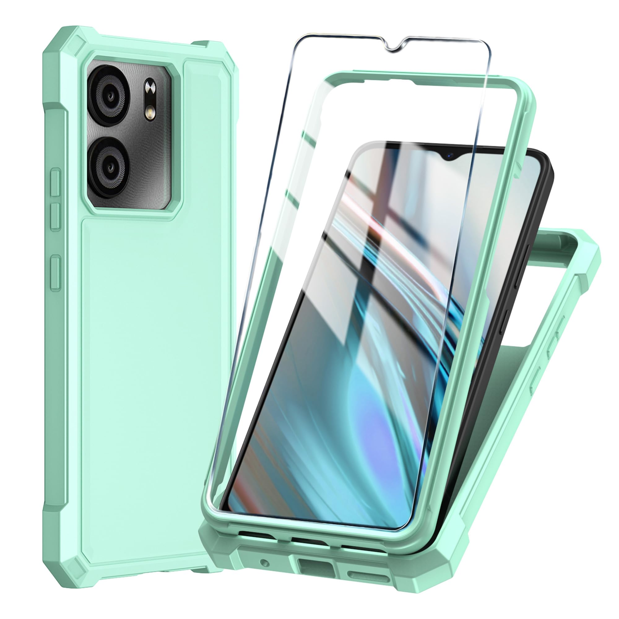 Mocotto for BLU View 5 Phone Case with Tempered Glass Screen Protector,Slim Soft Silicone Full-Body Protective Case for BLU View 5 (Green)