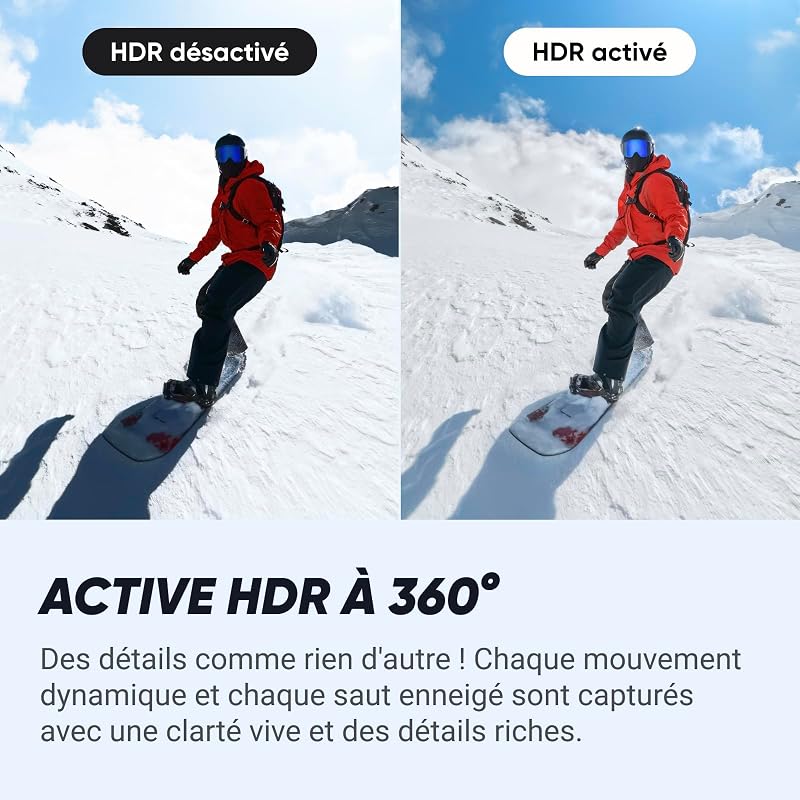X4 Pack Snowboard - Caméra d'action 360 8K étanche, vidéo Grand Angle 4K, Perche à Selfie Invisible, protège-objectifs Amovibles, 135 Min d'autonomie, édition IA, stabilisation, pour Sport