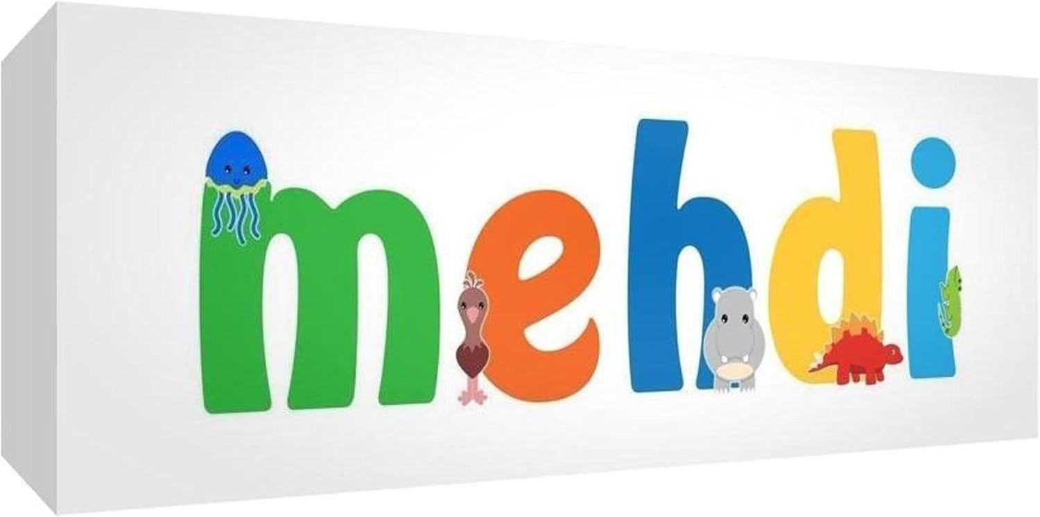 Little Helper Canvas Gallery Wrapped Box Example with Boy Mehdi Name 30 x 33 x 3 cm Multi-Coloured with Front Panel Large