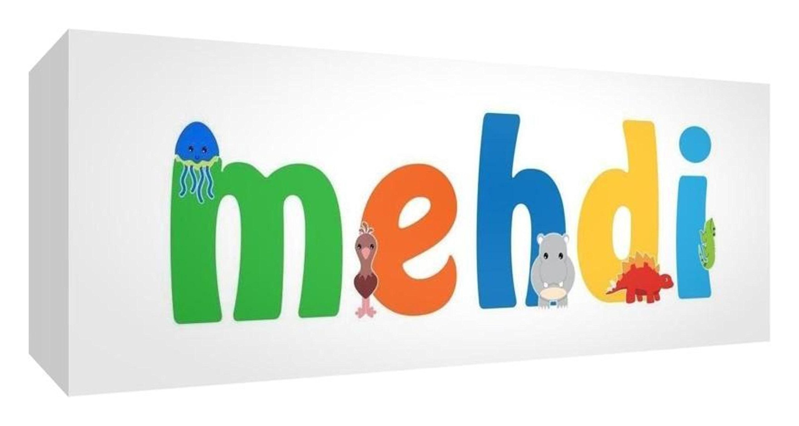 Little Helper Canvas Gallery Wrapped Box Example with Boy Mehdi Name 30 x 33 x 3 cm Multi-Coloured with Front Panel Large