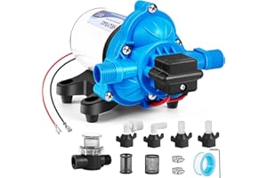 Heuyrao Rv Water Pump 12V DC Quiet 4.0GPM 45PSI,3 Chamber Self Priming Diaphragm Fresh Water Pressure Pump with Pressure Switch Strainer for RV Marine,Camper,Boat,Garden,Travel Trailer