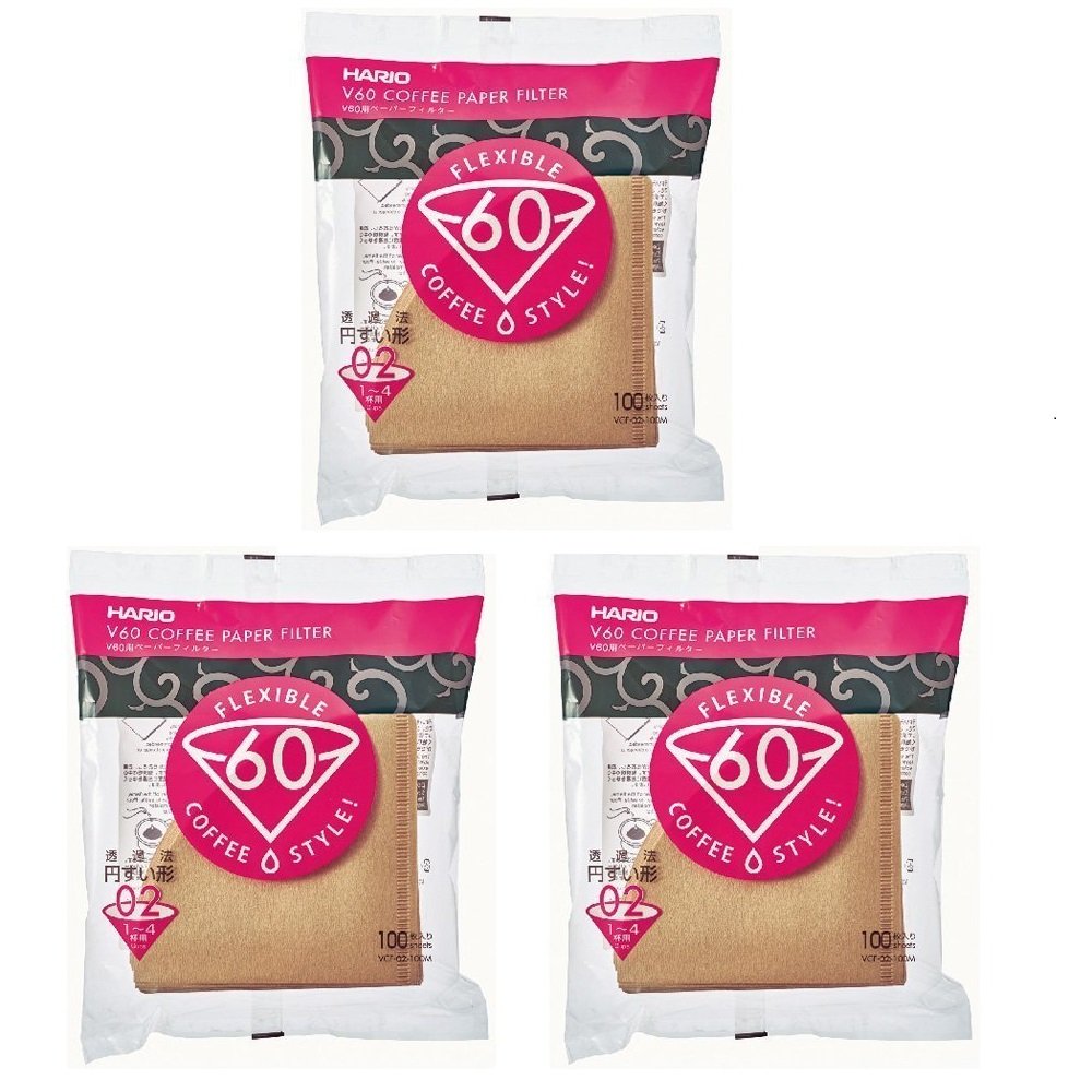 Hario V60 Paper Coffee Filters, Size 02-3 - 100 Count (300 Filters Total) Import Japan - Natural Paper
