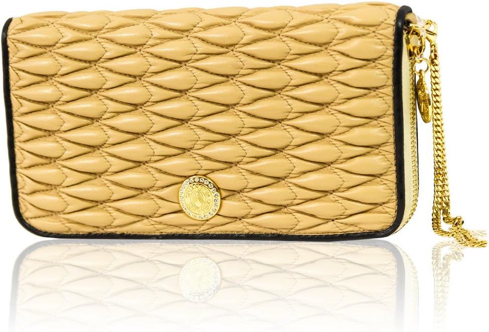 Valentino Orlandi Italian Designer Quilted Biscotti Leather Ziparound Wallet Clutch