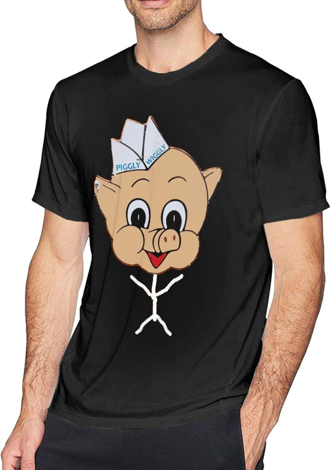 Amazon.com: Piggly Wiggly Vintage 1940s Logo Men Cotton T Shirts Black ...