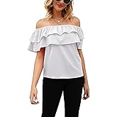 Hibluco Women's Casual Summer Off Shoulder Tops Ruffle Stylish Blouse