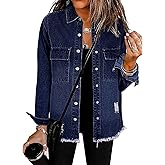 Necooer Women's Jean Jacket Distressed Washed Button Up Boyfriend Denim Jacket Coat With Pockets