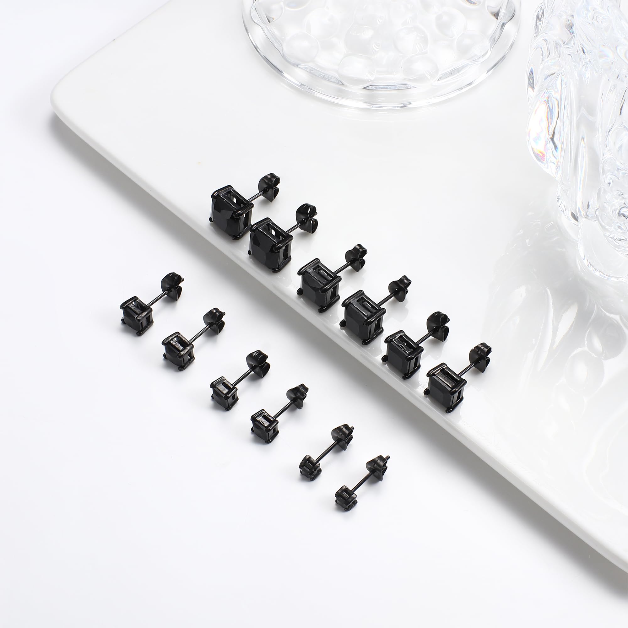 ORAZIO Square CZ Stud Earrings for Men Women Stainless Steel Princess Cut Cubic Zirconia Earring Studs 3MM-8MM