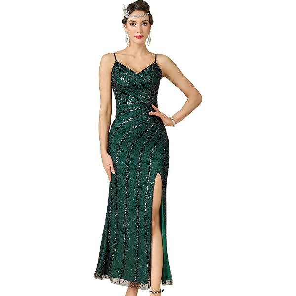 Vijiv Vintage 1920s Slip Prom Gown Sexy V Neck Sequin Mermaid Wedding  Dresses for Bride Black S at Amazon Women's Clothing store