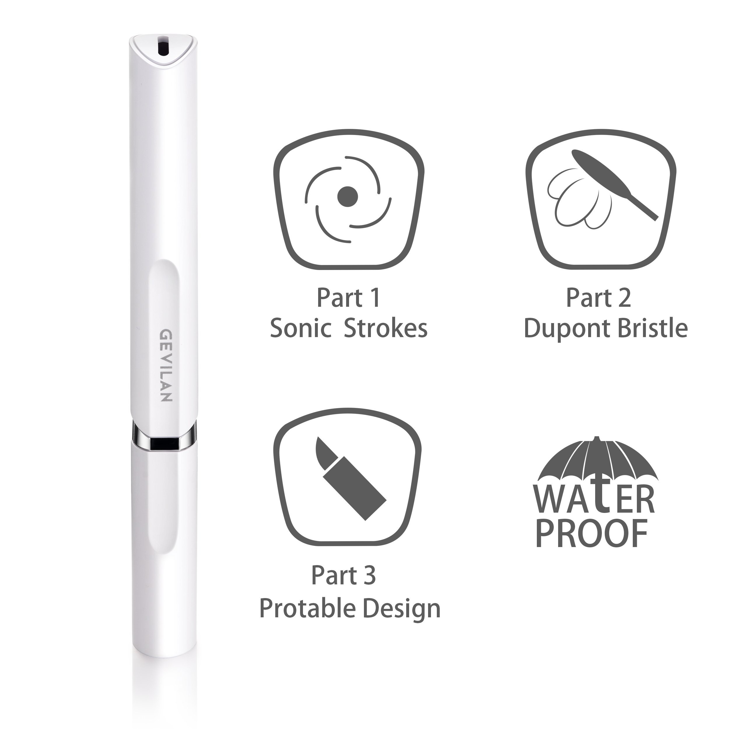 Travel Electric Toothbrush by Gevilan with Sonic Powerful Vibration and 2 Modes Battery Operated, Waterproof and Portable Lipstick Mini Design for Daily Oral Beauty Care, Trip and Outdoor Camping