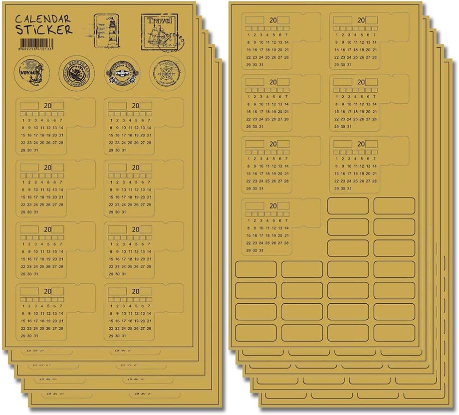 2020 Calendar Stickers for Bullet Journal/Planners/Agenda, Toosunny Self Adhesive Tabs,DIY Monthly Calendar Index Tabs Reminder Stickers Flags,5 Sets (75 Tabs)