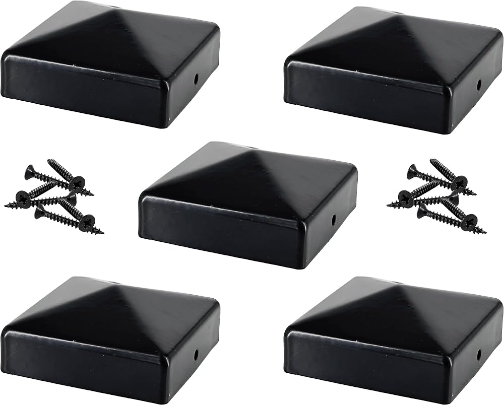 IRONTITE 5 Pack 3x3 Black Metal Fence Post Caps Newel Topper Pyramid