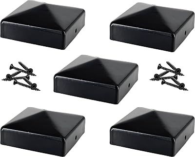 IRONTITE 5 Pack 3x3 Black Metal Fence Post Caps Newel Topper Pyramid