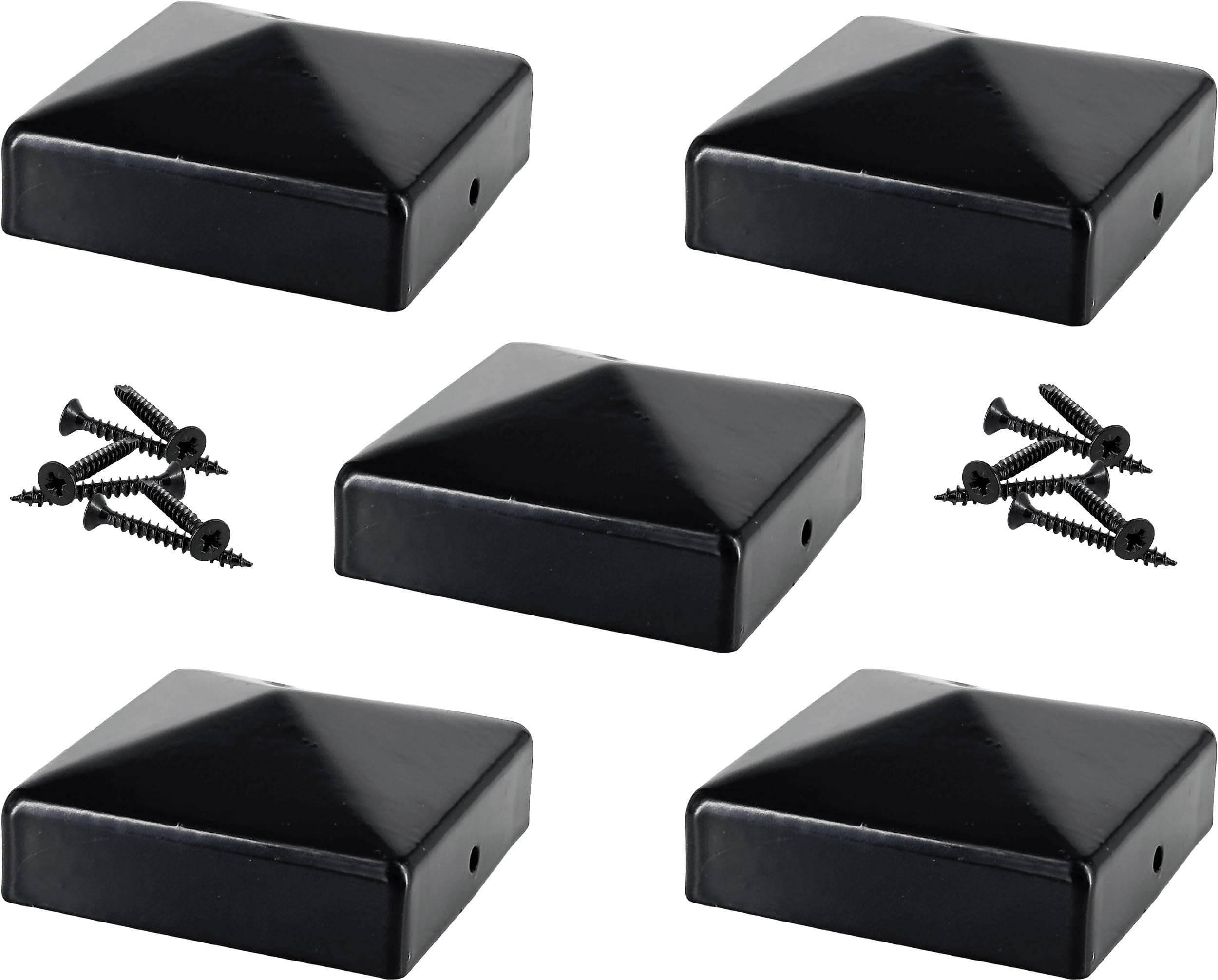 IRONTITE® 5 Pack Metal Fence Post Caps 3x3 Black, Newel Post Cap Fence Toppers to Suit 75mm (3") Square Fence Newel Posts. Protect Your Posts with This Pyramid Fence Post Protector (Black)