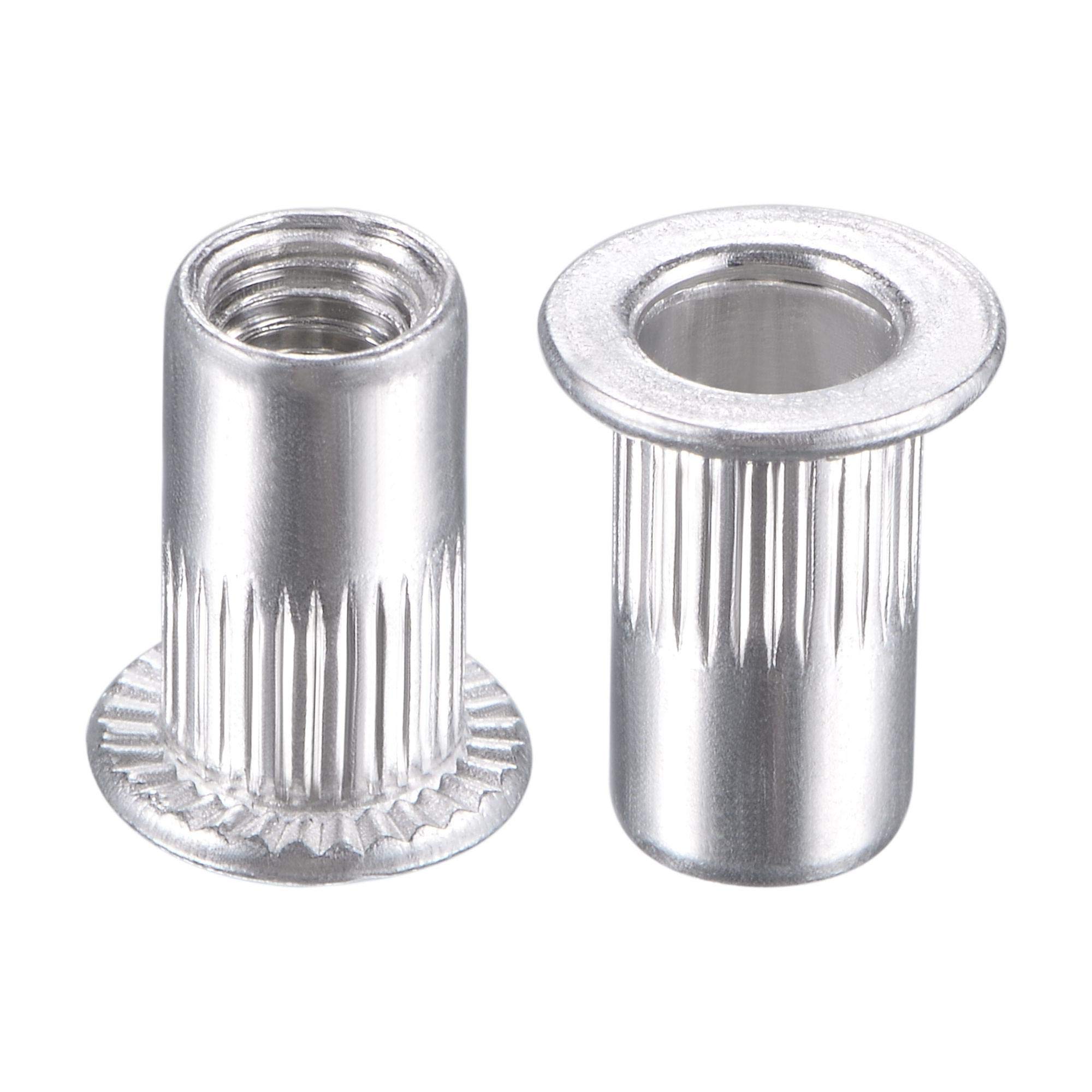 sourcing map M4 Rivet Nuts Aluminium Alloy Knurled Flat Head Threaded Insert Nut Silver 50pcs