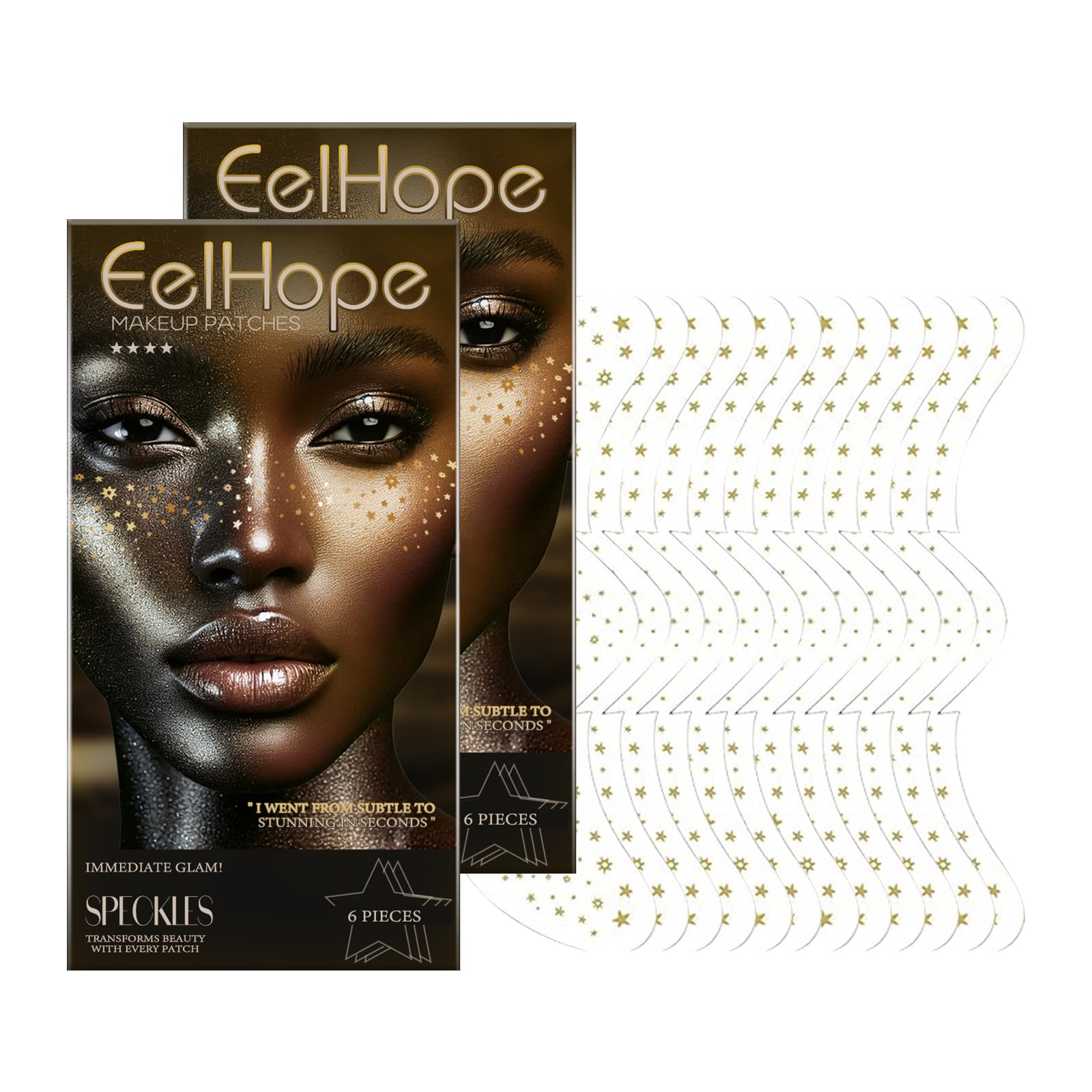 Photo 1 of 12 Count Makeup Patches,Gold-Face Glitter Speckles Patches,Glitter Freckles Face Tattoo, Sparkle Makeup Patches,Glow Up Makeup Patches for Women - Cosmetic Glitter for Face