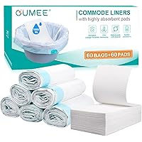 OUMEE 60 PCS Commode Liners with Absorbent Pads, Bedside Commode Liners for Commode Bucket, Disposable Commode Liners for Adu
