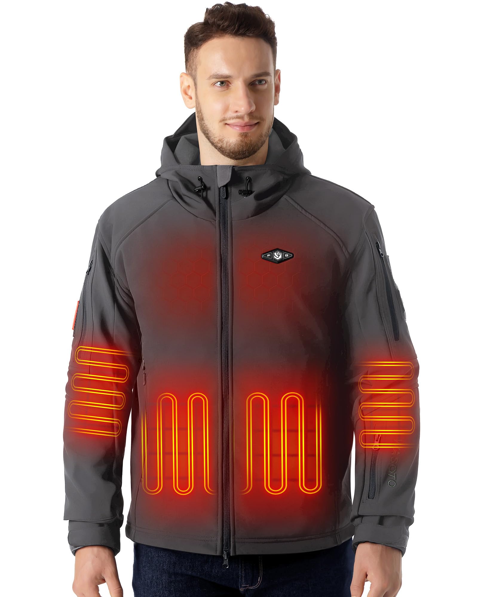 WASOTO Heated Jackets for Men with 9V 18400mAh Battery Pack Included Windproof Waterproof with Foldable Hood for Snowboarding(Gray,M) Image