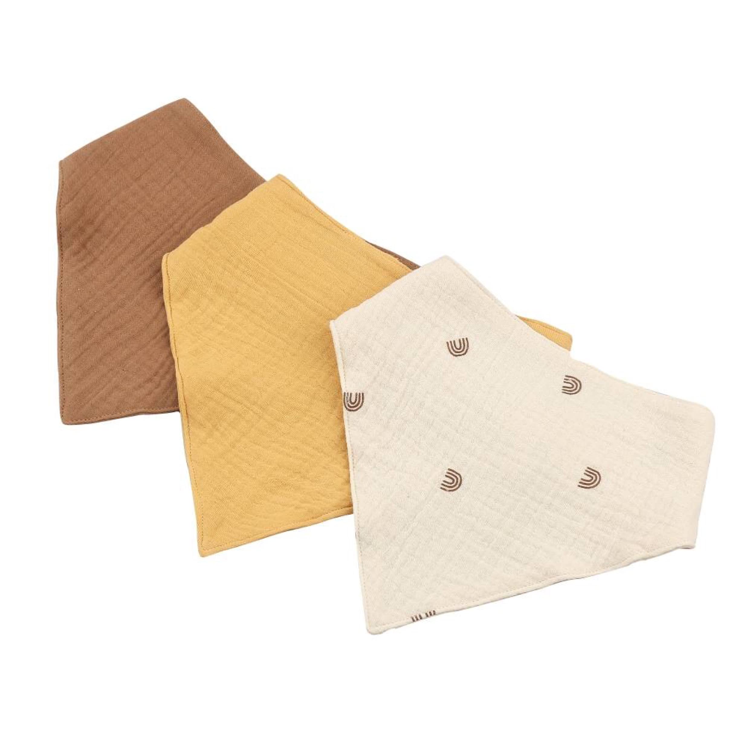 Aloonii Organic Cotton Muslin Dribble Bandana Style Bibs (Mustard) 3 pack