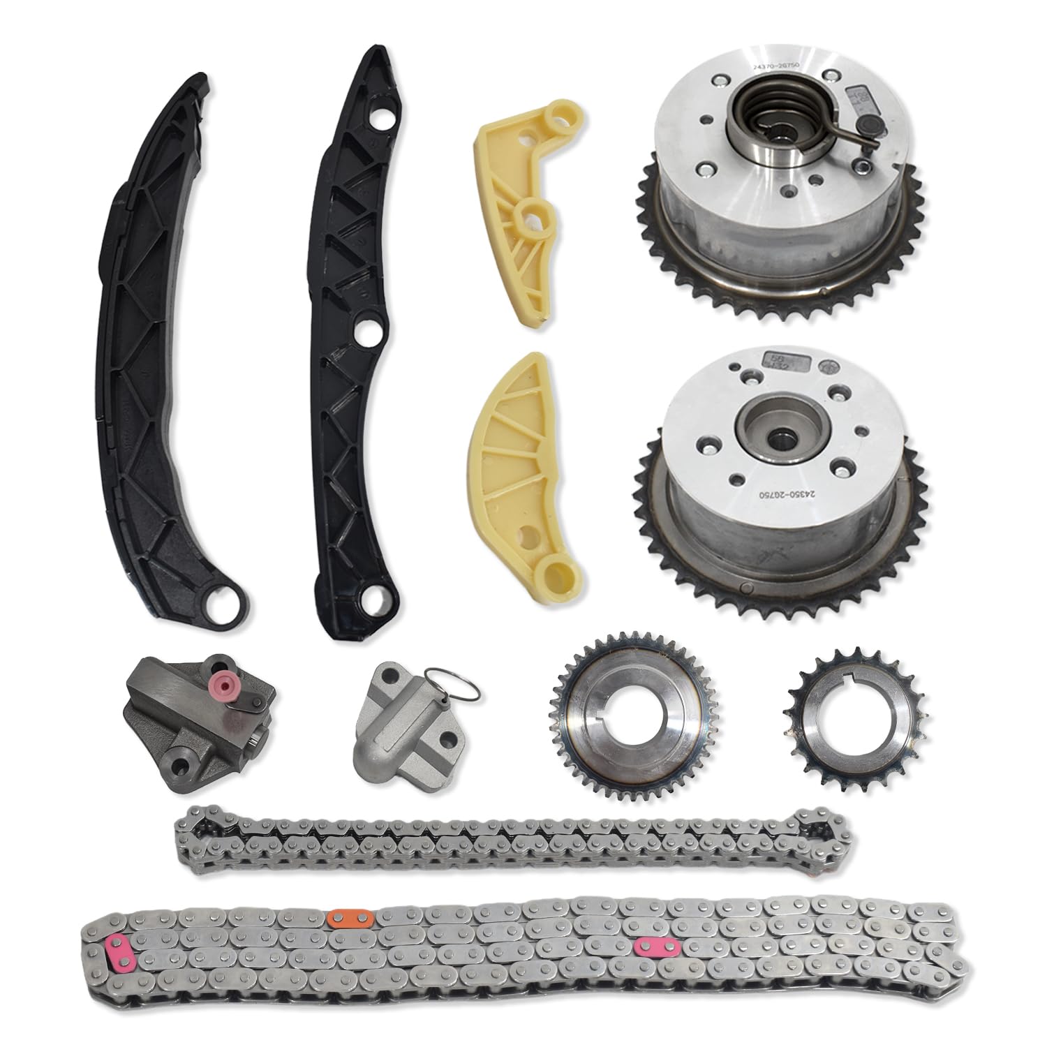 Photo 1 of BTSCAR 24321-2G111 Timing Chain Tensioner Guide Kit w/VVT Gear for 2011-2018 KIA Sorento Optima Sportage, for 2011-2019 Hyundai Santa Fe Sonata Tucson 2.0L 2.4L G4KJ Engine 23121-2G551, 243502G750