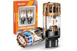 SEALIGHT 7443 7440 LED Bulb Amber, 2025 Canbus 7444na Front/Rear Turn Signal Bulb with Built In Resistor Anti Hyper Flash 7440a W21W 7441 WY21W T20, 1860-SMD Chips, CK & Standard Socket (Pack of 2)