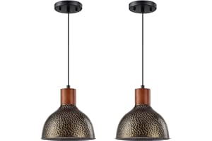 RAINLIGHTING Industrial Vintage Hanging Kitchen Island Pendant Ceiling Light Fixtures Farmhouse Rubber Natural Wood Pendant Lamp for Dining Room Over Sink Adjustable Cord (Oil Rubbed Bronze, 2 Pack)