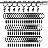 50 Pcs Curtain Hooks, 1.5 inch Black Curtain Rings, 4mm Thicken Rustproof Curtain Rings with Clips, Metal Curtain Clips for H
