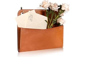 MSHUNKEJI PU Leather Mail Holder Wall Mount Brown PU Leather Letter Holder Vintage Wall File Organizer 2 Ring Binder Hanging File Holder for Decor Storage Letter Postcards Bill Flowers Office Home