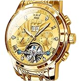 OLEVS Men Automatic Watch Skeleton 5 Hands Mechanical Classic Luxury Multi Calendar Stainless Steel Waterproof Wrist Watch for Men