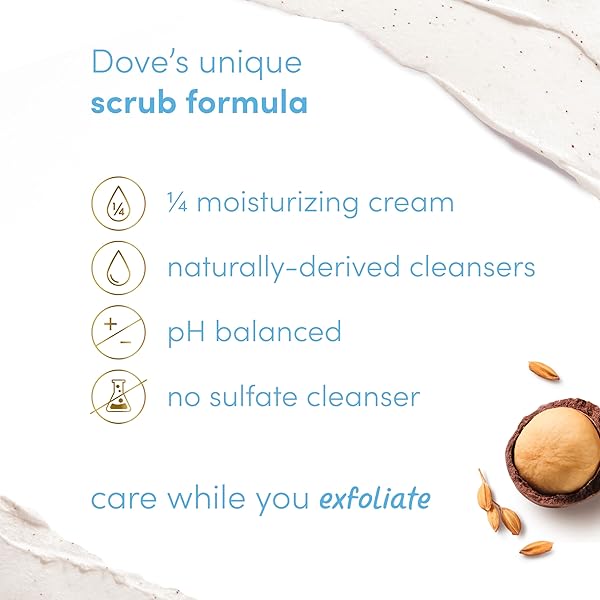 DOVE SCRUB MACADAMIA & RICE MILK REVEALS VISIBLY SMOOTHER SKIN BODY SCRUB THAT NOURISHES SKIN 10.5 OZ