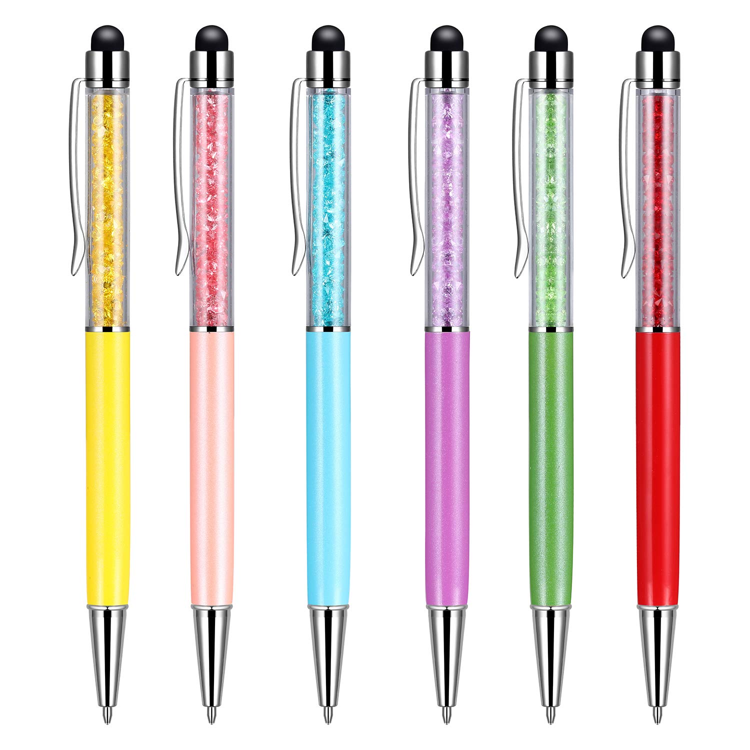 Stylus Pen for Tablets 6 Pack 2 in 1 Capacitive Ballpoint Pen Black Ink and Universal Styli Touch Screen Pens for Mobile Phone iPad iPhone Smartphones Samsung Galaxy All Touchscreen Devices (6 colors)