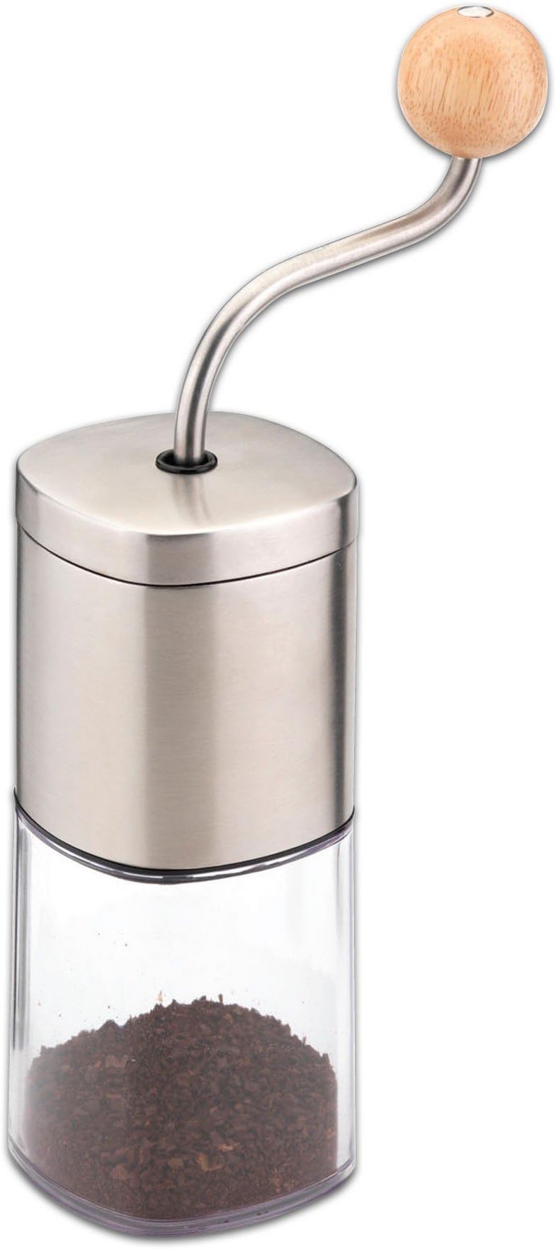 Grunwerg Authentic Stainless Steel Manual Coffee Bean Grinder with Wooden Detail Handle, 27.5 x 15 x 7.5 cm