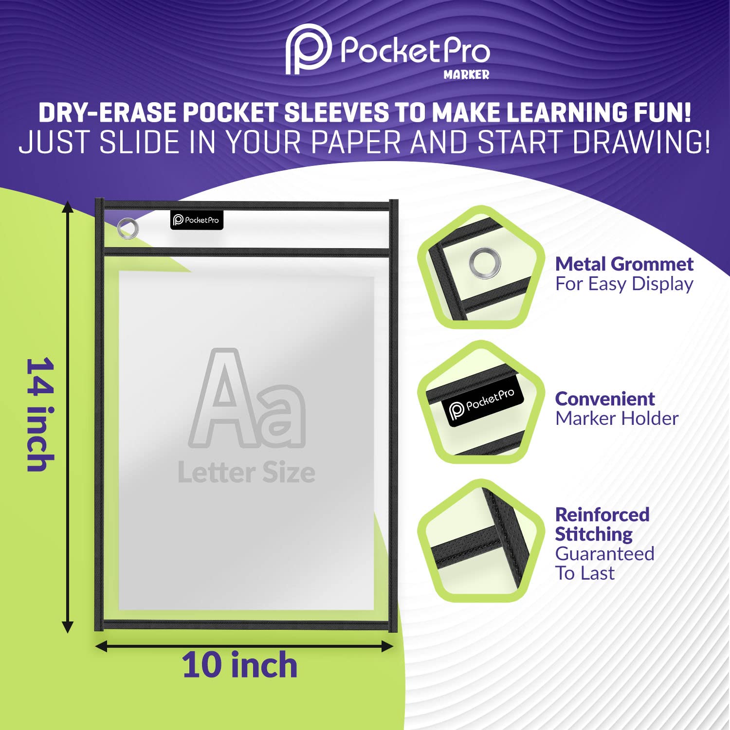 Pocket Pro Dry Erase Pocket Sleeves Plastic Paper Sleeves (Pack of