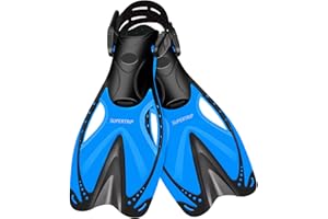 Supertrip Kids Snorkel Fins, Swim Fins for Lap Swimming, Adjustable Short Flippers, Travel Size Diving Fins Scuba Fins, Snorkeling Gear for Kids Boys Girls Age 6-14