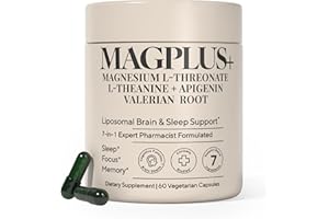 PLUS+ULTRA MAGPLUS+ Magnesium L-Threonate w Apigenin & L Theanine, 1500mg 7-Ingredient Sleep Blend - Brain & Memory Support - Liposomal Magnesium Threonate Supplement - Capsules Supports Health, Rest & Mood