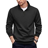 COOFANDY Mens Quarter Zip Pullover Casual Long Sleeve Quilted Sweatshirt Mock Neck Polo Sweater with Pocket