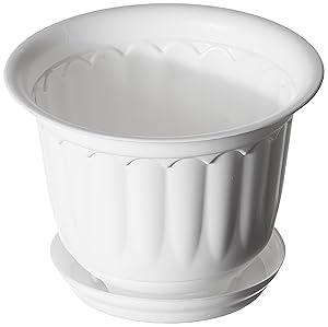 Malhotra Plastic Jasmine Pot with Bottom Tray Set (10-inch, White, 3-Pieces)