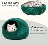 MEOWFIA Cat Cave Premium Felt Bed Merino Wool Emerald Medium view 3