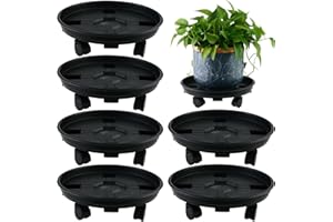KvyusFlourish 6 Packs 13” Large Plant Caddy with Wheels Plant Saucers on Wheels Rolling Plant Stands Heavy-duty Plant Dolly Plastic Planter Roller Base Pot Movers Outdoor Plant Tray Coaster, Black