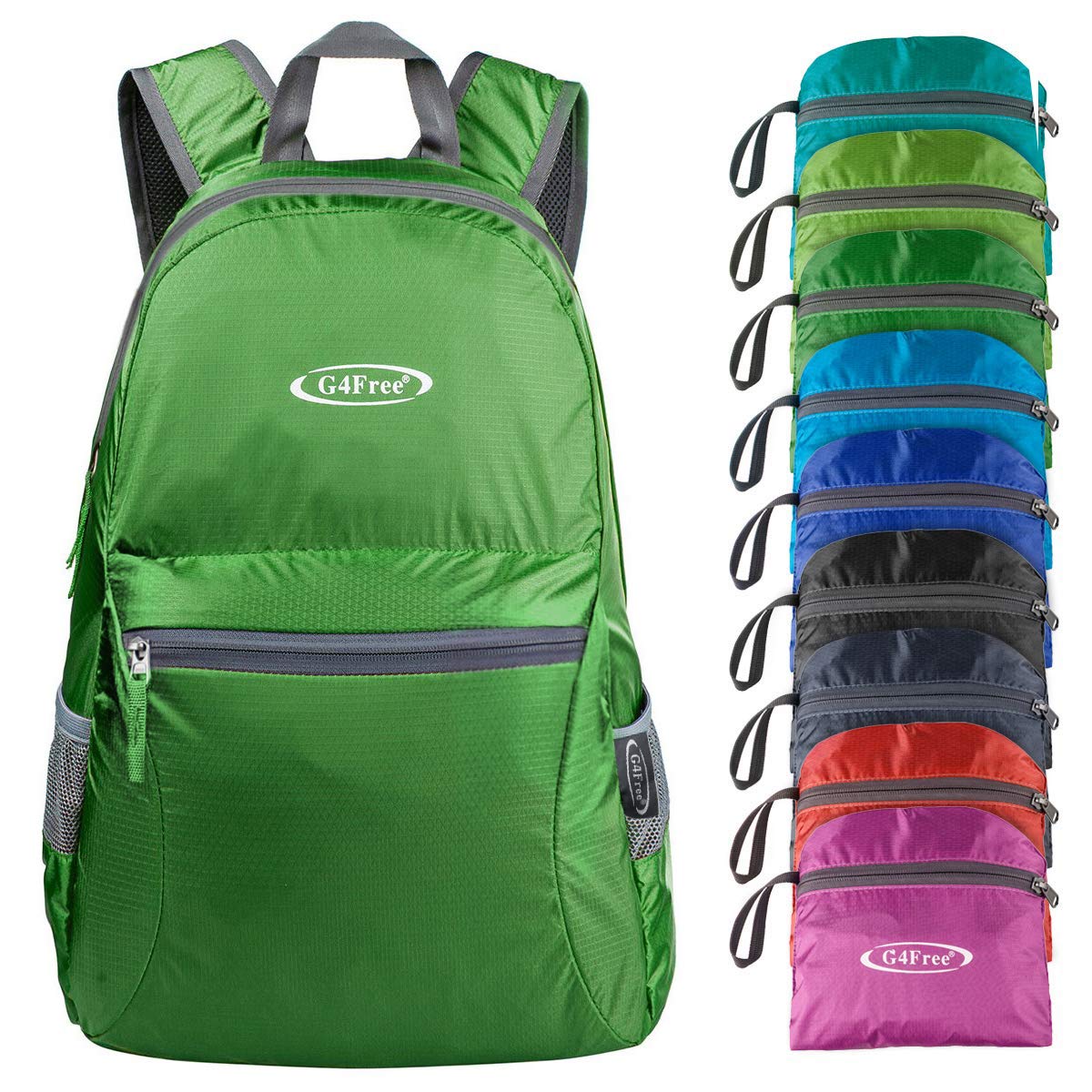 G4Free 20L Foldable Backpack Lightweight, Small Waterproof Backpacks Rucksack for Women Men, Nylon Daypack for Walking Hiking Travelling, Green03