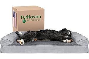 Furhaven Cooling Gel Dog Bed for Large/Medium Dogs w/Removable Bolsters & Washable Cover, for Dogs Up to 55 lbs - Plush & Sue