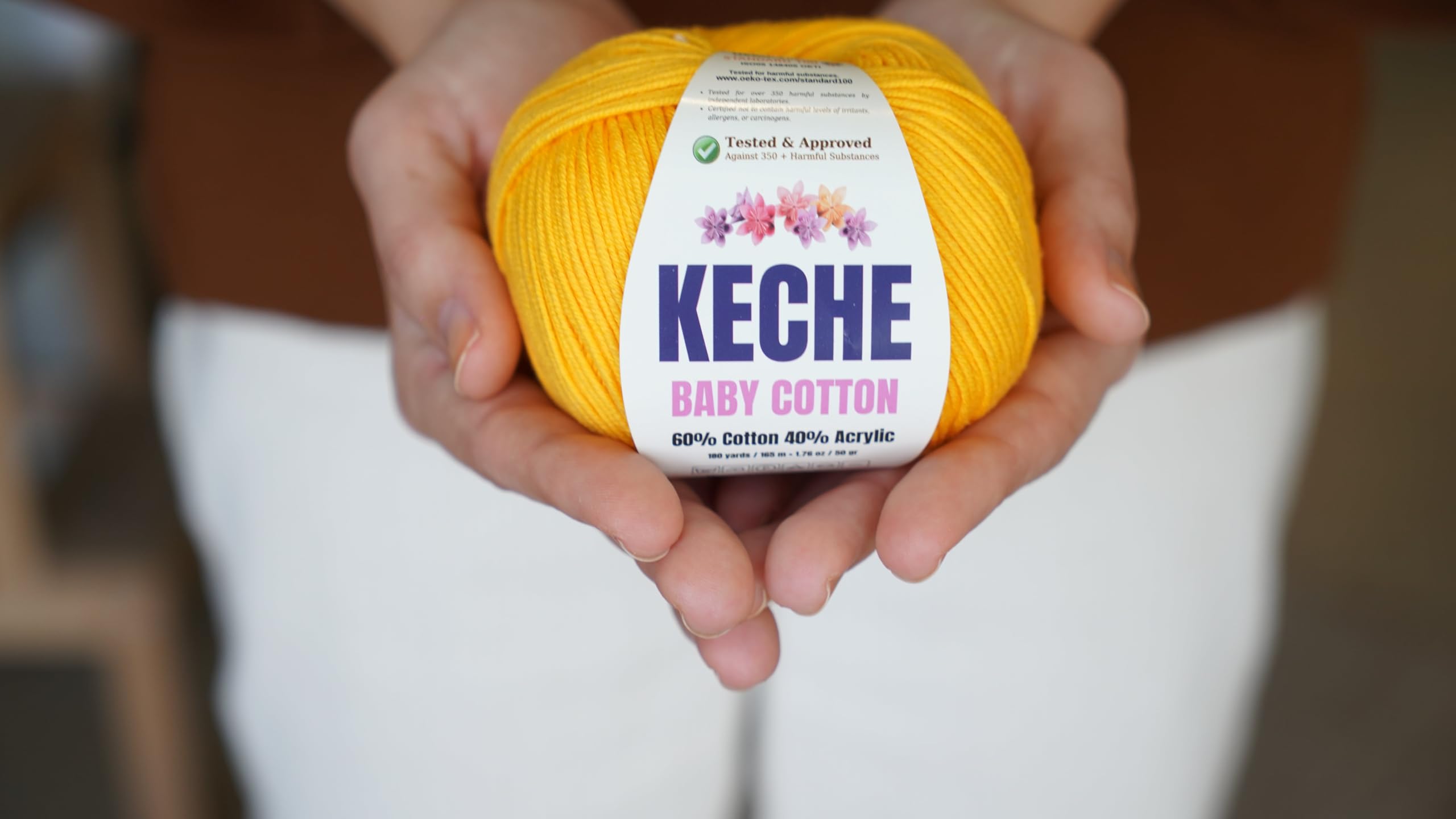 Keche Cotton Yarn, 60% Cotton 40% Acrylic Yarn, Soft Cotton Yarn for Crochet and Knitting, Amigurumi Yarn 1 Skein/Ball 1.76 Oz (50g) / 180 Yrds (165m) - Black
