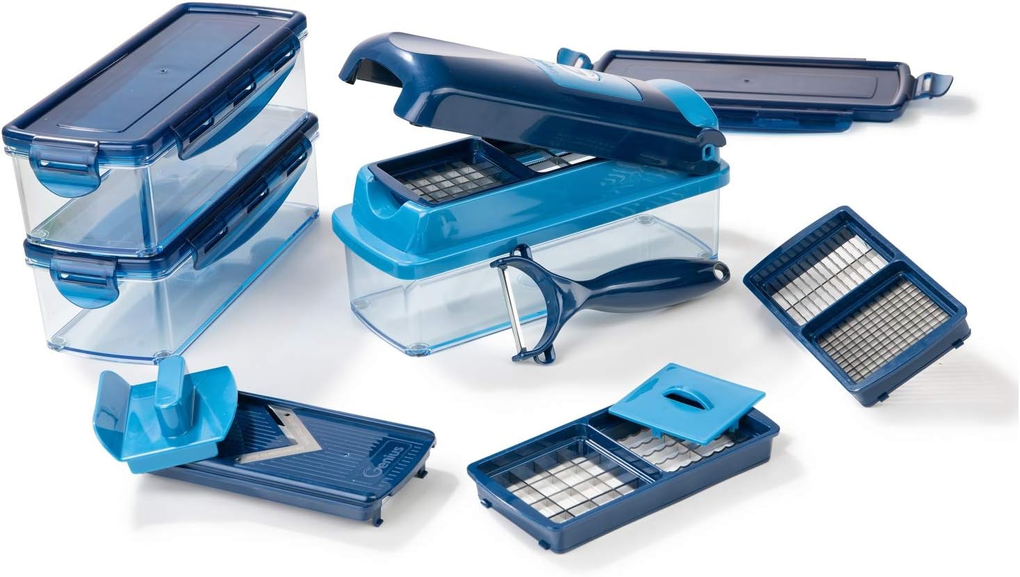 Genius Nicer Dicer Smart | 14 Teile | Gemüseschneider | Allesschneider | Zwiebelschneider | zerkleinern Farbe Blau