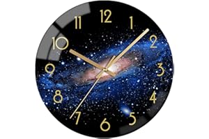 VIKMARI Galaxy Silent Non-Ticking Glass Wall Clock 12 Inch Battery Operated Wall Clocks- Round Modern Kitchen Wall Clock Deco