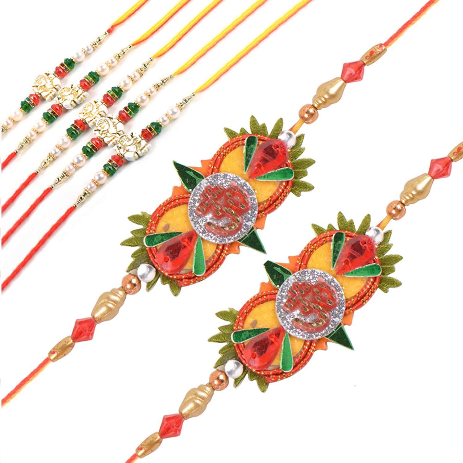shiva rudraksha ratna peacock rakhi for men set of 7 (multicolor)