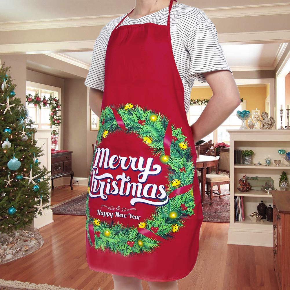 LONTG Christmas Aprons for Men Women Adult Christmas Wreath Apron Cartoon Kitchen Aprons for Xmas Party Chef Cooking Restaurant Baking BBQ Home Kitchen Cooking Christmas Dinner Party Supplies — image 1